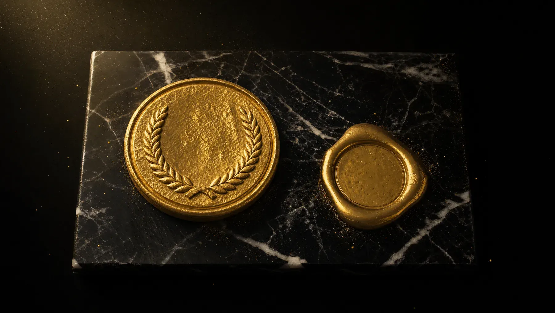 Sello de oro sobre mármol negro